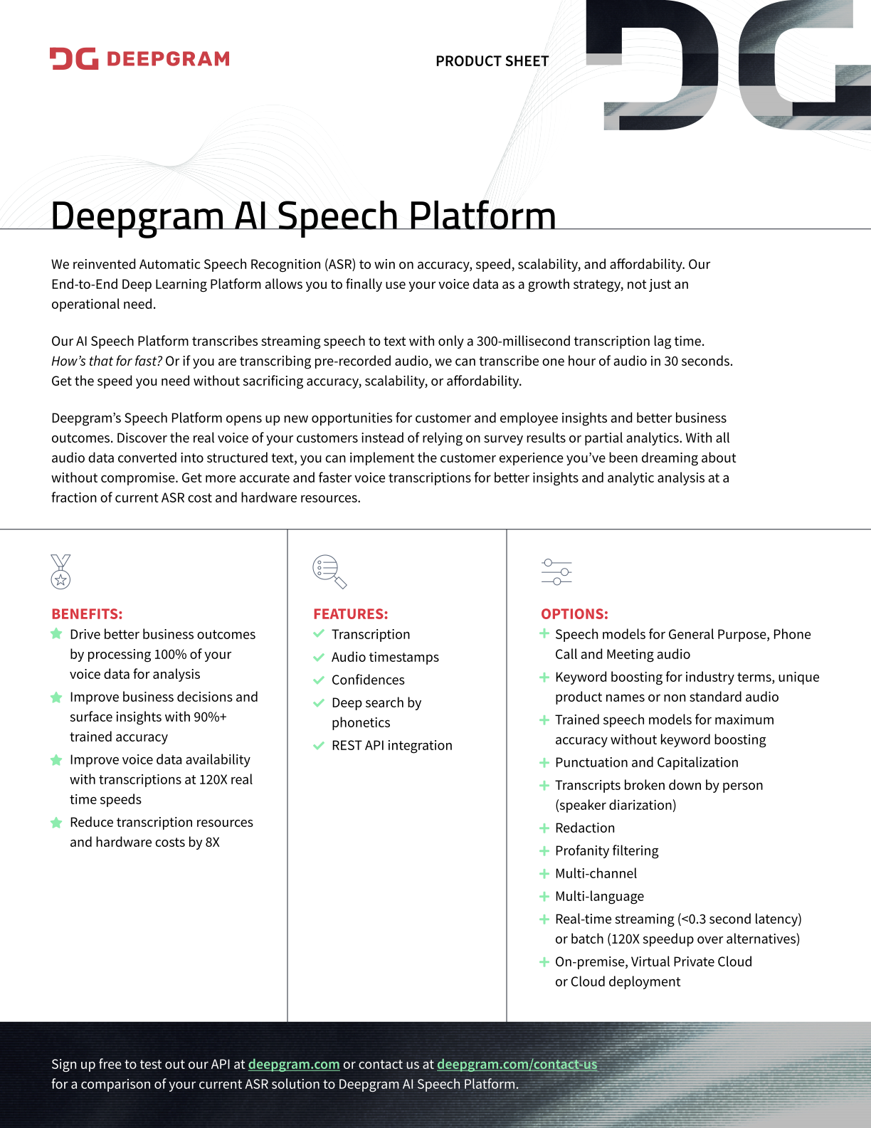 Product Sheet Deepgram Ai Speech Platform